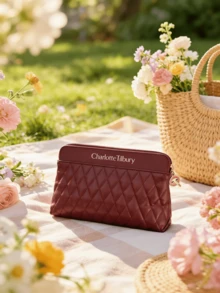 Charlotte Tilbury Quilted Makeup Bag - Available In Pink And Burgundy, Luxury Makeup Pouch With Rose Gold Zipper, Portable Travel Organizer - Burgundy - View 5