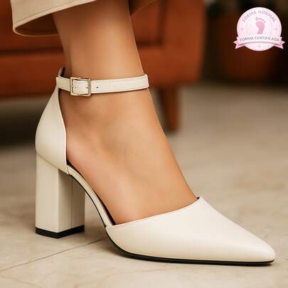 Rosavivi Sapato Scarpin Feminino Bico Fino Salto Bloco Grosso Com Fivela 027