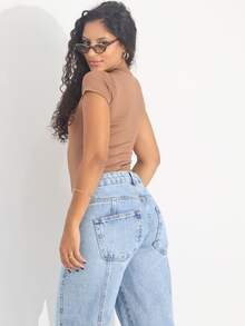 Kit 2 Women's Bodysuits, Short Sleeve | Comfortable Suplex | Casual Summer Fashion - 棕色/黑色 - 查看 4