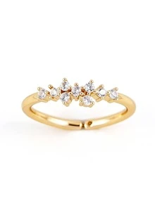 1pc Elegant Cubic Zirconia Inlaid Adjustable Open Ring, Suitable For Women's Daily, Dating, Work, Copper Jewelry, Holiday Gift - Yellow Gold - View 1