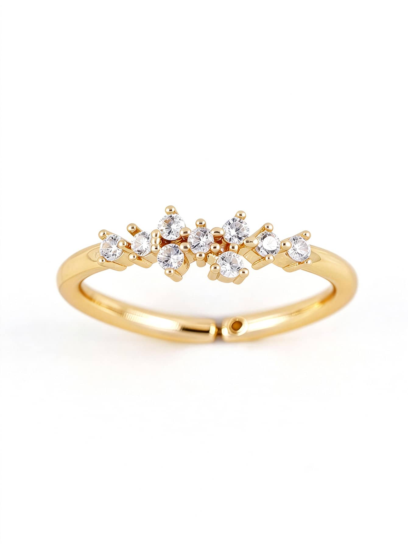 1pc Elegant Cubic Zirconia Inlaid Adjustable Open Ring, Suitable For Women's Daily, Dating, Work, Copper Jewelry, Holiday Gift - Yellow Gold - View 1