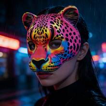 3D立体动物面具 - 豹纹，适用于万圣节、狂欢节、音乐节、化装舞会 - 彩色 - 查看 5