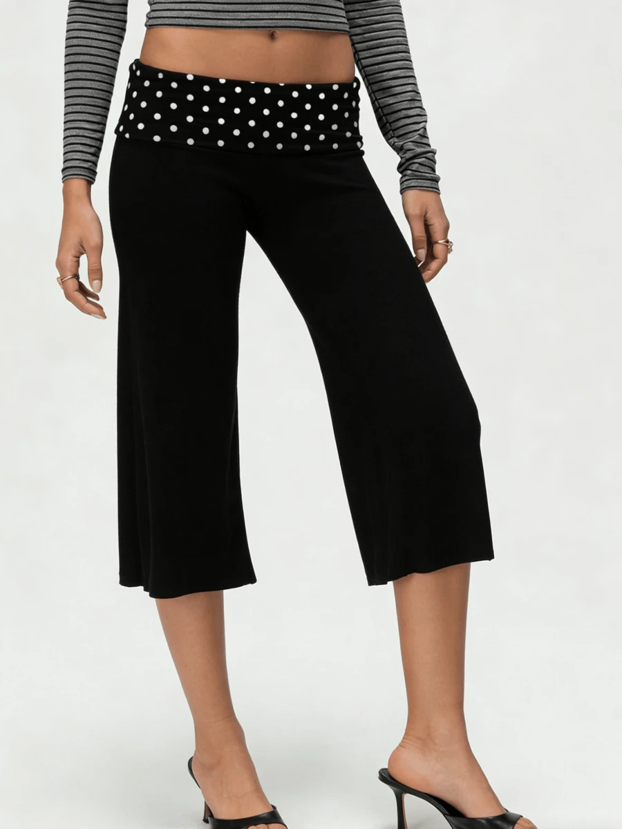 Women's Fold Over Waist Capri Fashionable Casual Solid Color Low Rise Wide Leg Crop Pants - trắng - Xem 1