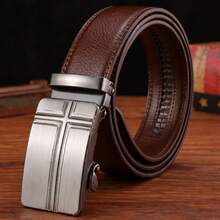 Set Of 2 Men's Dress Belts, Leather, Adjustable With Automatic Buckle, Casual, Father's Day. - Rust Brown - View 1