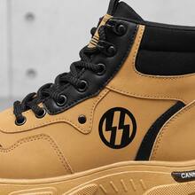 Tenis de hombre y zapatos para hombre estilo botas casuales de piel sintética PU con cordones suela gruesa diseño moderno antideslizante y transpirable calzado cómodo para caballero botines deportivos de moda urbana tenis de hombre en oferta resistentes al desgaste estilo juvenil y versátil - Amarillo - Ver 7