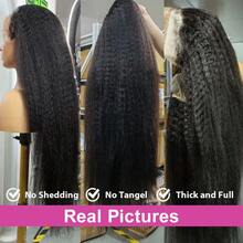 卷曲直发假发，巴西真人发混纺，13x4高清透明蕾丝前假发，混纺真人发，预先拔毛，带婴儿发，Yaki直发前假发，女士款，200密度混纺真人发假发，无胶巴西原生发，34英寸 - 自然色&黑色系 - 查看 3