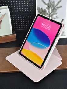 适用于 iPad 10/11（A16）2025/9/8/7、Mini 6、Pro 11/12.9（2018/2020/2021/2022）的 360° 旋转保护壳，带笔槽，超薄/智能支架/自动唤醒保护壳，兼容 Apple。 - 粉色 - 查看 4