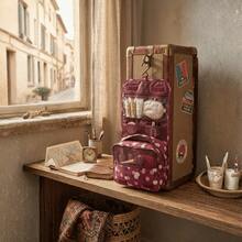 Travel Organizer With Hook, Multiple Compartments, Waterproof, Compact, Foldable, Ideal For Cosmetics, Accessories, Makeup, Premium Design - 葡萄酒花 - 查看 3