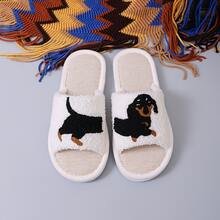 Women's Plush Dachshund Slippers, Open Toe Design, Fluffy Soft Sole House Slippers, Mother's Day Gift - White - View 6