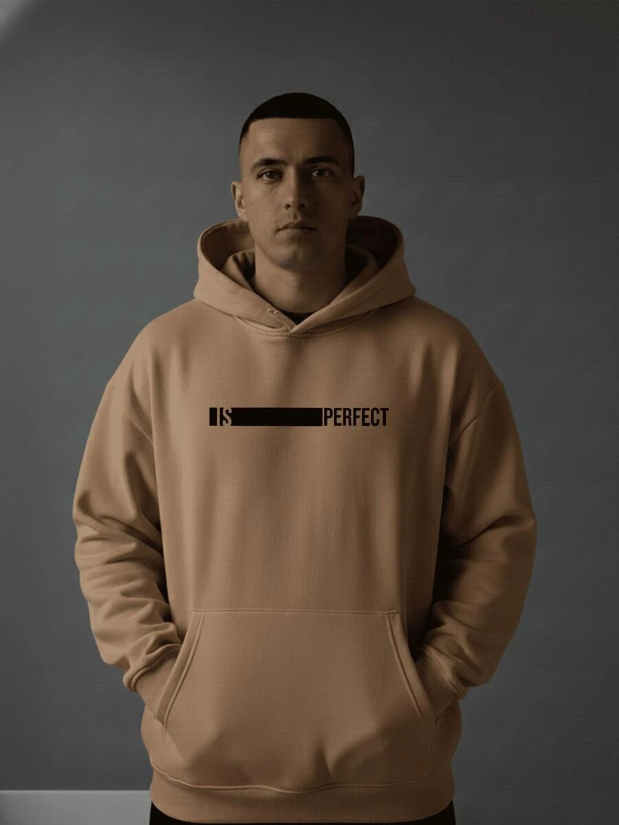 Moletom Masculino com Capuz Blusa de Frio Is Perfect Estilo Streetwear para Inverno - Bege - Visão 1