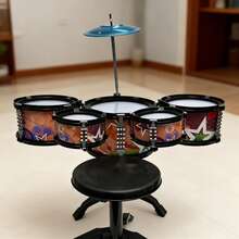 Batería de 5 piezas, adecuada para principiantes y entusiastas de la batería, juguete de instrumento musical, regalo de vacaciones y cumpleaños - Rojo - Ver 7