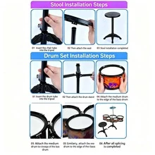 Batería de 5 piezas, adecuada para principiantes y entusiastas de la batería, juguete de instrumento musical, regalo de vacaciones y cumpleaños - Rojo - Ver 12