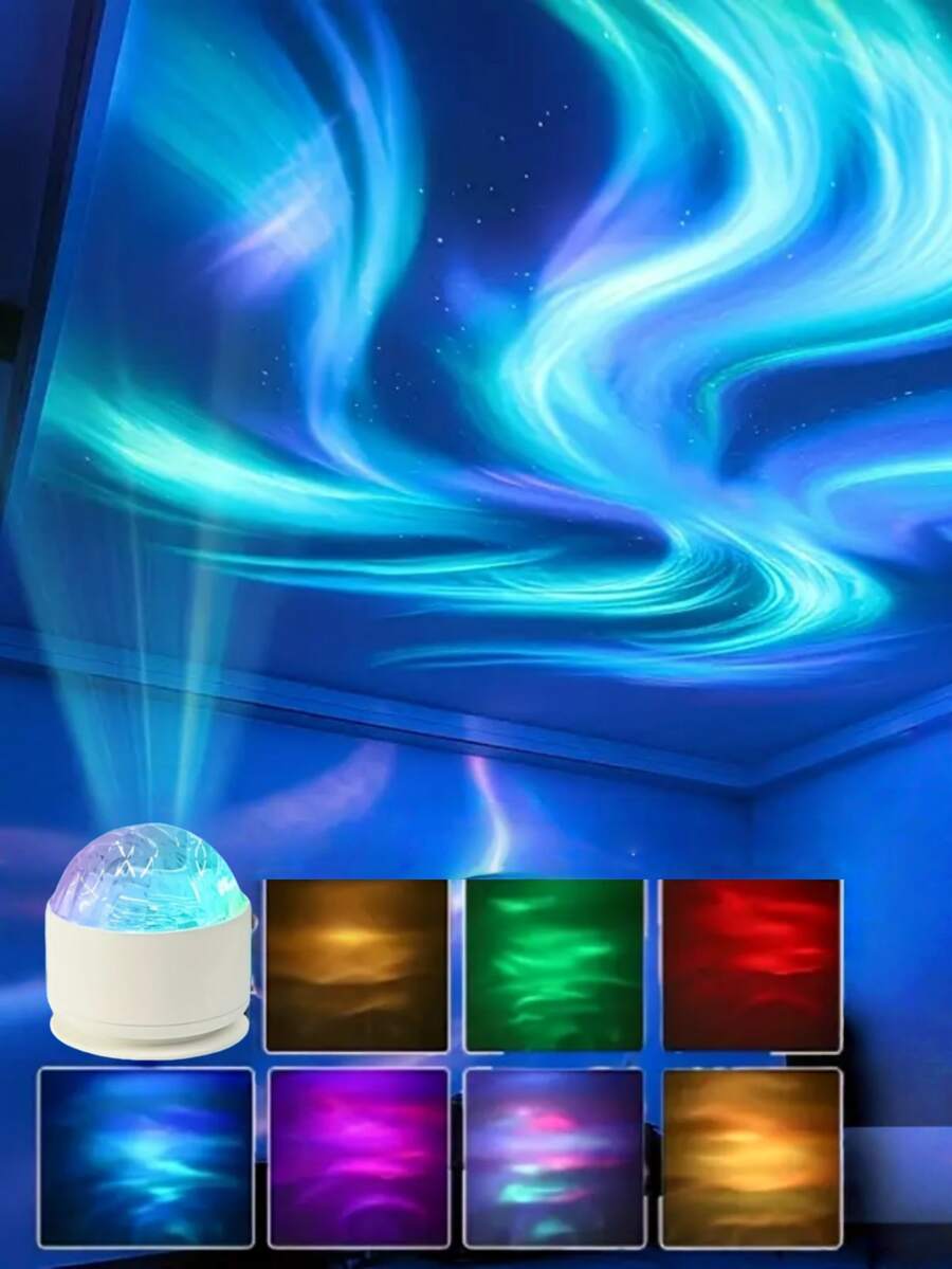 1pc Northern Lights Wave LED Mood Projector Light, 16 Colors, USB Powered, Galaxy Starry Sky Projector, Suitable For Bedroom, Living Room, Office And Party Decor, Perfect Gift - Multicolor - View 1