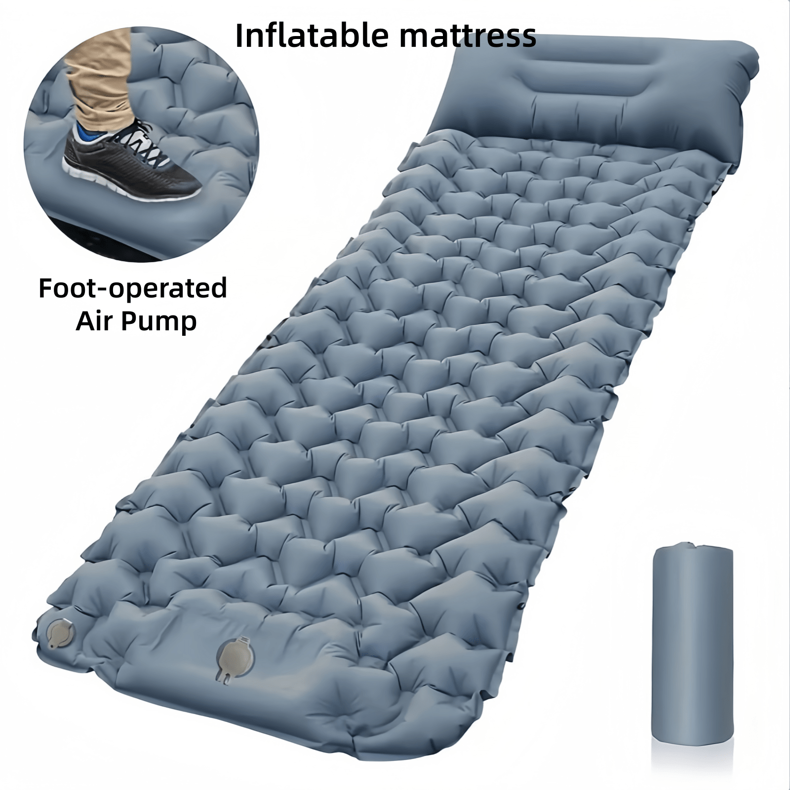 Colchoneta de dormir portátil, colchón inflable para acampada al aire libre con almohada, colchón de aire plegable ultraligero adecuado para sender