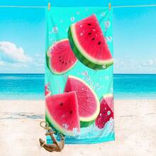 1pc Suige Home Super Soft Quick-Dry Microfiber Beach Towel & Blanket - Extra Large Lightweight Watermelon Pattern, Bright Green Background, Suitable For Beach, Pool, Camping, Vacation, Cute Beach Towel, Camping Gear, Pool Side Accessory, Fun Pattern, Fast Drying Material - 2 - View 3