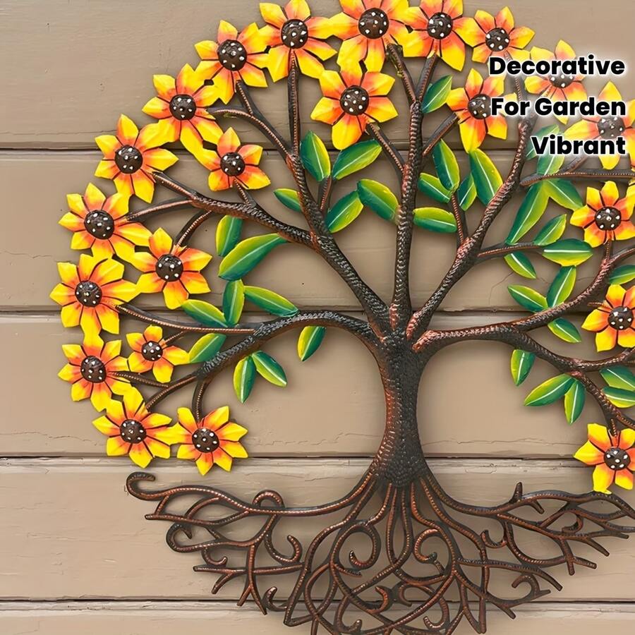 Lebendige Sonnenblumen Lebensbaum Acryl Wandkunst - Boho Stil einzigartiger Innen-/Außenbereich Dekor, aus strapazierfähigem Acryl mit detailliertem Wurzeldesign, ideal für Zuhause und Garten, Sonnenblumen Dekoration - Sonnenblume, Baum des Lebens - Übersicht 1