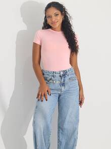 Kit 2 Women's Bodysuits, Short Sleeve | Comfortable Suplex | Casual Summer Fashion - Đen/BB Hồng - Xem 2