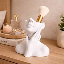 Makeup Brush Holder, Decorative Bust, Vanity Organizer, Modern Style, Premium Version - Dark Green - View 3