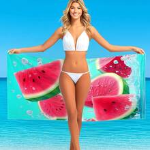 1pc Suige Home Super Soft Quick-Dry Microfiber Beach Towel & Blanket - Extra Large Lightweight Watermelon Pattern, Bright Green Background, Suitable For Beach, Pool, Camping, Vacation, Cute Beach Towel, Camping Gear, Pool Side Accessory, Fun Pattern, Fast Drying Material - 2 - View 2