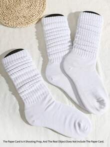 6/3/1 Pair Of Women'S White Casual Socks, Long Socks, Pile Socks, Mid Socks, Tight Socks, Seasonal Styles, Boot Shaped, Knitted Socks, Used As Gifts For Friends And Family - White - View 2