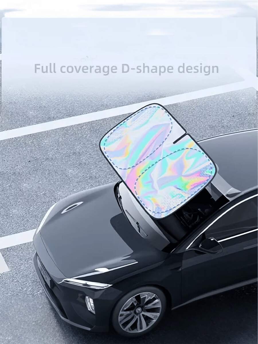 A Single-Pack Car Laser Sunshade, Featuring A Combination Of Laser, Titanium Silver, And Diamond-Patterned Four-Layer Physical Materials For Effective Sun Protection, Heat Insulation, And Light Blocking