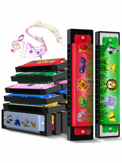 10 piezas/La armónica de dibujos animados, una armónica ligera de doble hilera y 16 agujeros, es un regalo de instrumento musical adecuado para principiantes adultos. Es ideal como pequeño obsequio para el Día de San Valentín, fiestas de cumpleaños, Pascua, regreso a clases y fiestas de graduación, relleno de bolsas de regalo, entusiastas de la música, colores aleatorios, armónica no profesional.
