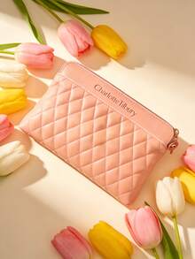Charlotte Tilbury Quilted Makeup Bag - Available In Pink And Burgundy, Luxury Makeup Pouch With Rose Gold Zipper, Portable Travel Organizer - Pink - View 2