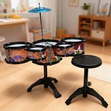 Batería de 5 piezas, adecuada para principiantes y entusiastas de la batería, juguete de instrumento musical, regalo de vacaciones y cumpleaños - Rojo - Ver 9