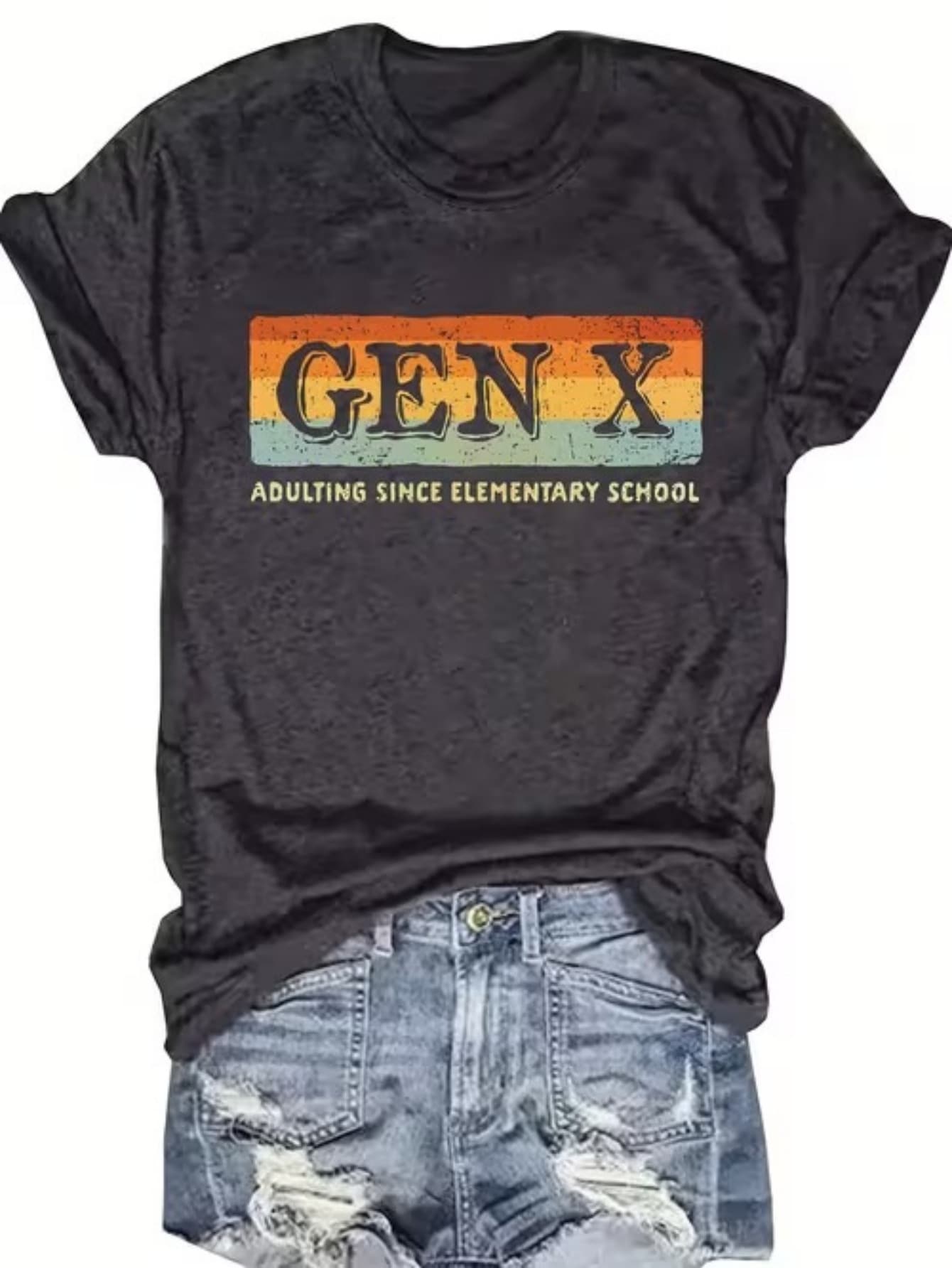 Retro Gen X Adulting Slogan Printed Top Casual T-Shirt Daily T-Shirt Vacation T-Shirt Sports T-Shirt Women's Clothing - A-101 - 查看 1