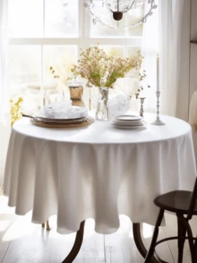 1pc Solid Color Washable Round Tablecloth, Black/White Tabletop Cover, Suitable For Engagement, Banquet, Buffet Party And Camping - White - View 17