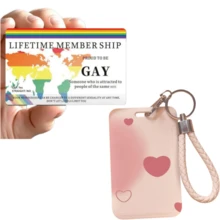 1 张 LGBTQ+ 骄傲终身会员卡 + 1 个心形卡套，装饰性 PVC 卡片，非贴纸，双面彩虹条纹梦幻图案，光滑表面，长方形 - 彩色 - 查看 13