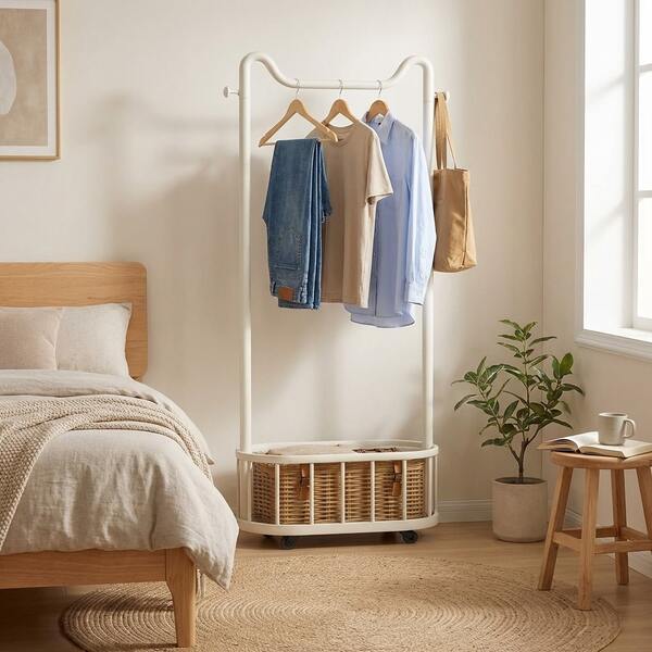 衣類収納 猫耳デザインハンガーラック シングルポール 幅60cm ホワイト キャスター付き 衣類収納 洋服掛け コートハンガー