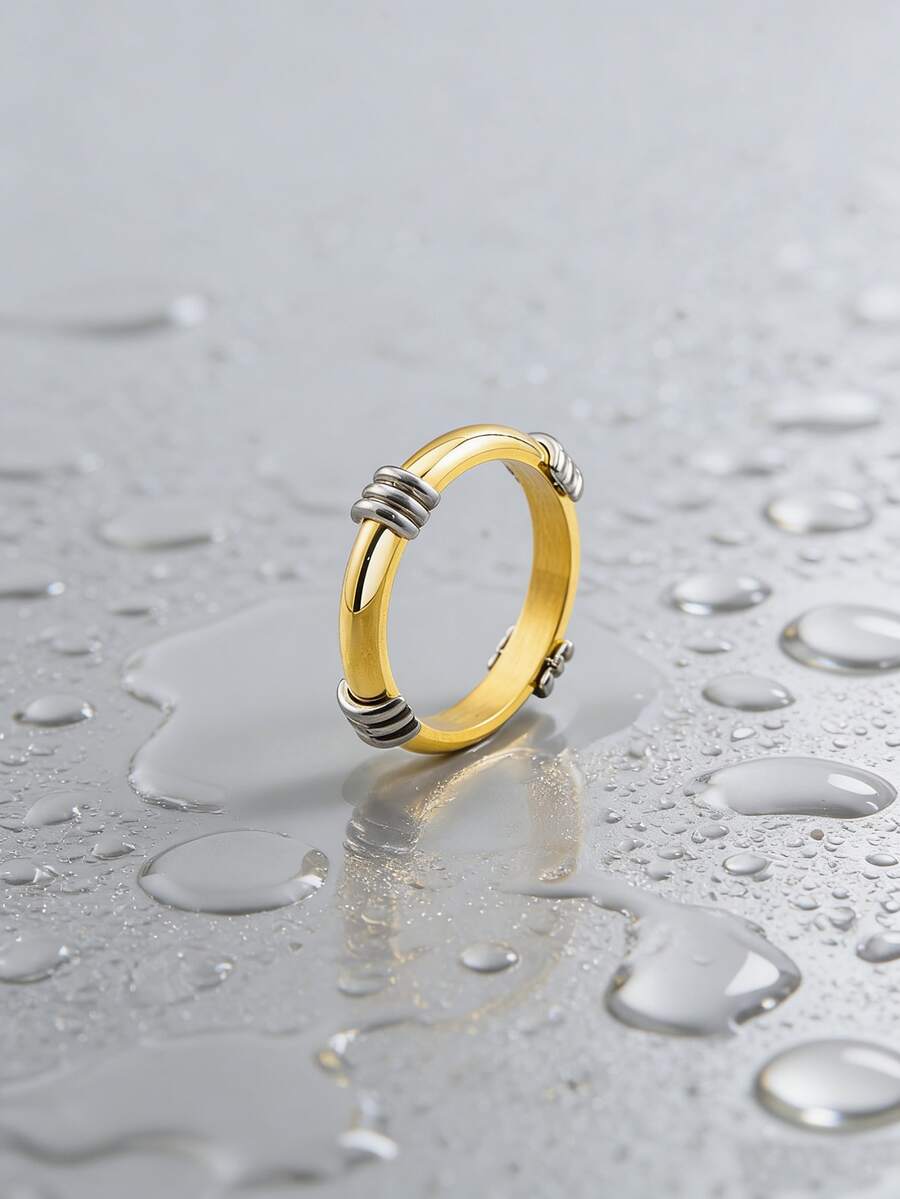 1 chiếc nhẫn phao cứu sinh bằng thép không gỉ mạ vàng 18K, kiểu dáng tối giản, thanh lịch, chống thấm nước, phù hợp cho nam giới khi đi làm. - Nhiều màu - Xem 1