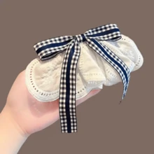 1pc Women's Blue & White Plaid Lace Bow Hair Clip, Spring/Summer Collegiate Style Ribbon Hair Accessory - Multicolor - View 8