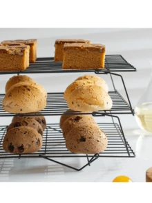 3-Tier Foldable Cooling Rack, Metal Wire Baking Tray, Stackable Dry Cooling Rack With Adjustable Height, Suitable For Camping Grilling, Cookies, Cakes Etc. - Quickly Cools Multiple Batches Of Cookies, Cakes Or Pastries, Can Be Used For Cooking, Baking, Cooling Cookies, Cakes And More. - Black - View 7