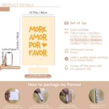 1件“Amor Por Favor”西班牙语爱情语录帆布墙画，情人节礼物，时尚女孩艺术品，励志语录艺术，家居装饰，墙面挂饰 - 彩色 - 查看 12