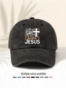 Mũ lưỡi trai đã qua sử dụng, in chữ "Just A Girl Who Loves Jesus", phong cách cổ điển Mỹ tối giản, thời trang thường ngày đa năng, phụ kiện chất lượng cao cho mọi mùa, món đồ thời trang thiết yếu unisex phù hợp cho các hoạt động ngoài trời, mùa hè, bãi biển, kỳ nghỉ. - Mũ đã rửa - Xem 5