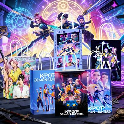 Pamveon K-POP 女巫组合礼品袋套装，彩色卡通人物纸质派对礼品袋，带提手，可重复使用，适合粉丝。