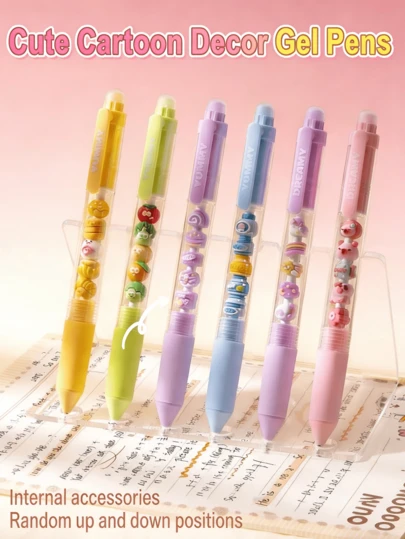 2pcs Cute INS Style 0.5mm Retractable Neutral Pens, Quick Drying Smooth Soft Grip, Exam Office Signature Pen