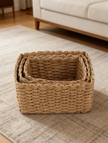 Bộ giỏ đựng đồ đan bằng dây giấy, đồ dùng sắp xếp đồ đạc - Màu Khaki - Xem 6