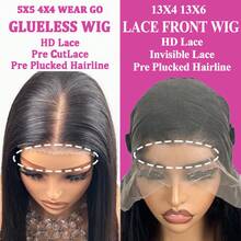 200% Density 34 Inch 5x5 4x4 Glueless Wigs Brazilian Human Hair Blended Pre Plucked Pre Cut 5x5 HD Lace Closure Wigs Human Hair Blended Glueless Wear And Go Straight 13x6 13x4 Lace Front Wigs Blended Human Hair With Baby Hair Natural Black - Nature - View 4