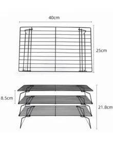 3-Tier Foldable Cooling Rack, Metal Wire Baking Tray, Stackable Dry Cooling Rack With Adjustable Height, Suitable For Camping Grilling, Cookies, Cakes Etc. - Quickly Cools Multiple Batches Of Cookies, Cakes Or Pastries, Can Be Used For Cooking, Baking, Cooling Cookies, Cakes And More. - Black - View 2