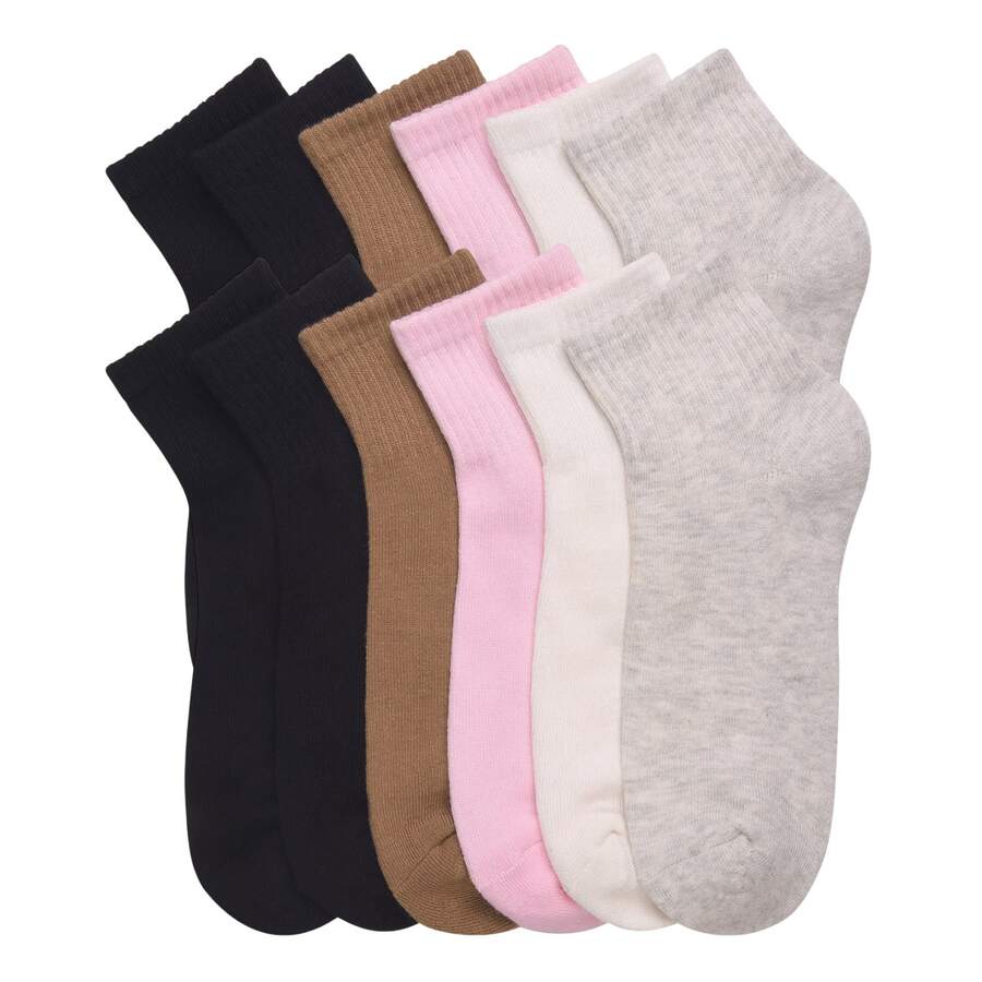 12 Pairs Cotton Cushion Quarter Socks Cotton Blend Athletic Sports Workout Running Socks Comfort Cozy Sweat-Absorbing Anti-Slip Comfy Value Pack - 四分之一什錦色包裝 2 - 查看 1