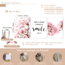3pcs Nordic Style Floral Smiling Face Quote Wall Art - Pink Magnolia Flower Print, Pink Floral Decor Suitable For Living Room, Bedroom, Office - Simple Installation Canvas Wall Art, Fashionable Girl Art, Inspirational Quote Art, Home Decor, Painting - 3pcs - View 20