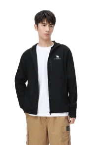 CAMEL CROWN Men's Sunscreen Jacket, Outdoor Sunscreen Summer Stand Collar Original Yarn Skin-Friendly Lightweight Breathable - Phantom Black - View 5