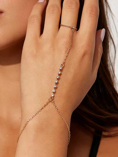 1 chiếc dây đeo ngón tay và mu bàn tay đính đá, phụ kiện sang trọng, tối giản, hình học, kiểu dáng Châu Âu và Mỹ dành cho nữ.