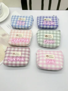 Bộ 12/6 chiếc túi đựng son môi mini kẻ caro thời trang, túi/ví đựng mỹ phẩm di động, túi xách tay, ví nhỏ, túi đựng chìa khóa, ví quà tặng đơn giản cho học sinh, ví mini, ví đựng tiền xu. - Nhiều màu - Xem 4
