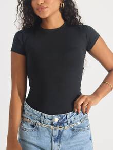 Kit 2 Women's Bodysuits, Short Sleeve | Comfortable Suplex | Casual Summer Fashion - Đen/BB Hồng - Xem 6
