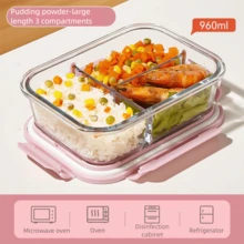 高硼硅玻璃密封食品储物盒，2/3格，防漏，微波炉/烤箱/冰箱适用，可堆叠，可重复使用，无需电源，易于清洁，适合家庭和旅行，方便办公人员使用。 - 彩色 - 查看 3