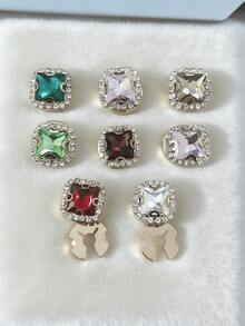 1pc Fashionable & Versatile Women's Jewelry, Stainless Steel Rhinestone Square Collar & Cuff Clips - Luxurious Women's Charm Jewelry, Suitable For Daily And Party Wear - Multicolor - View 8